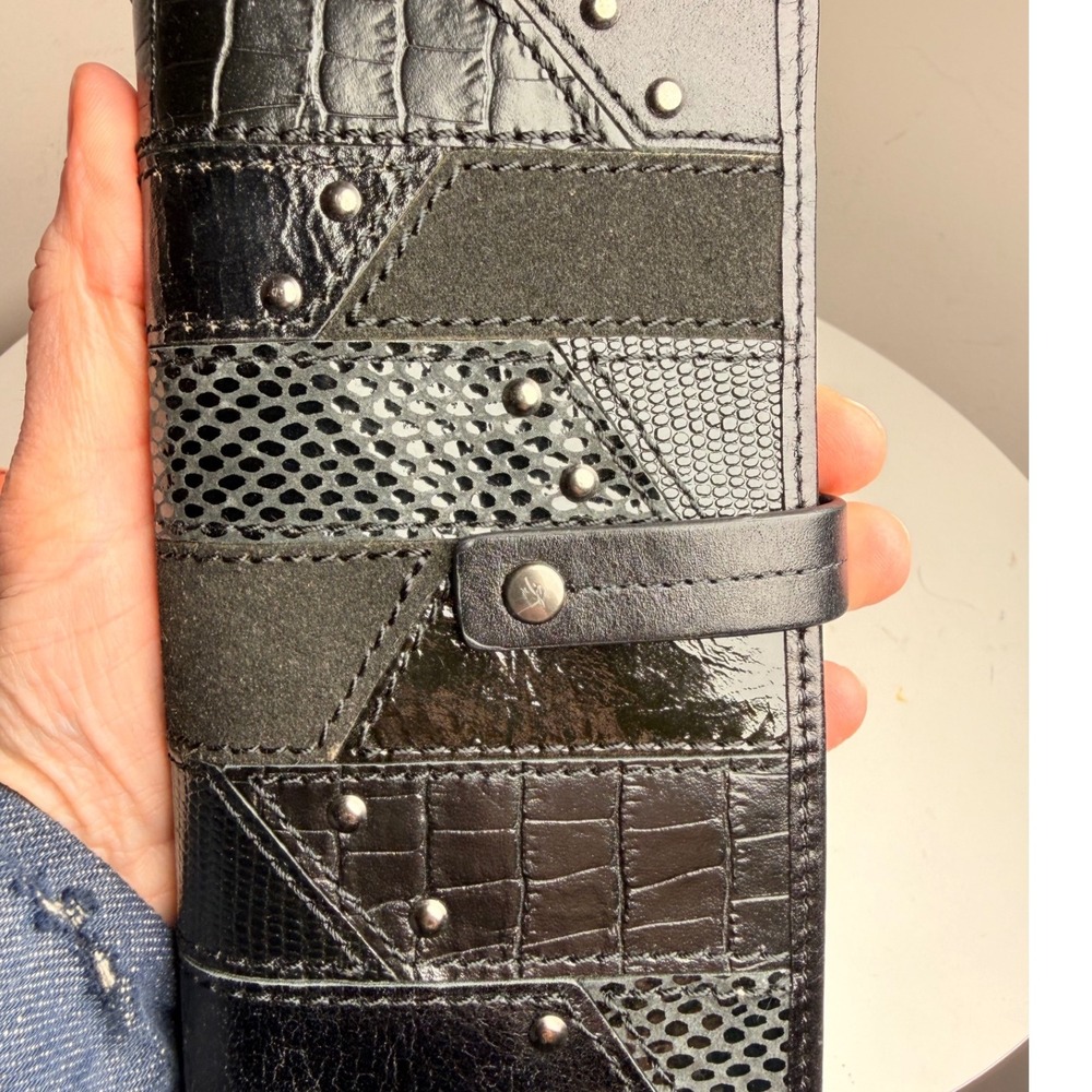 Fossil Patchwork Studded Leather Wallet Clutch Bl… - image 6